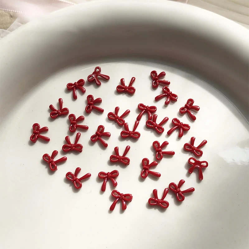 100PCS 3D Red Bow Nail Charms Resin Nail Art Accessories Cute Manicure Decor Materials DIY Nail Decoration Festive Daily Tools