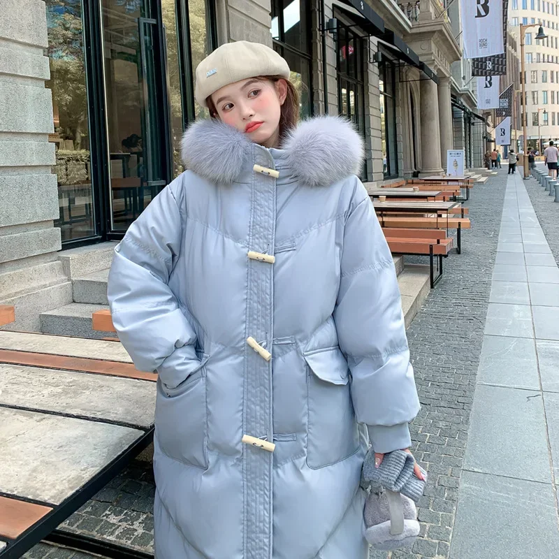 Fox Fur Collar Down Jackets Chubby Women Winter Overcoats Loose 5XL Coats White Duck Korean Style Thickened Plus Size Big Boned