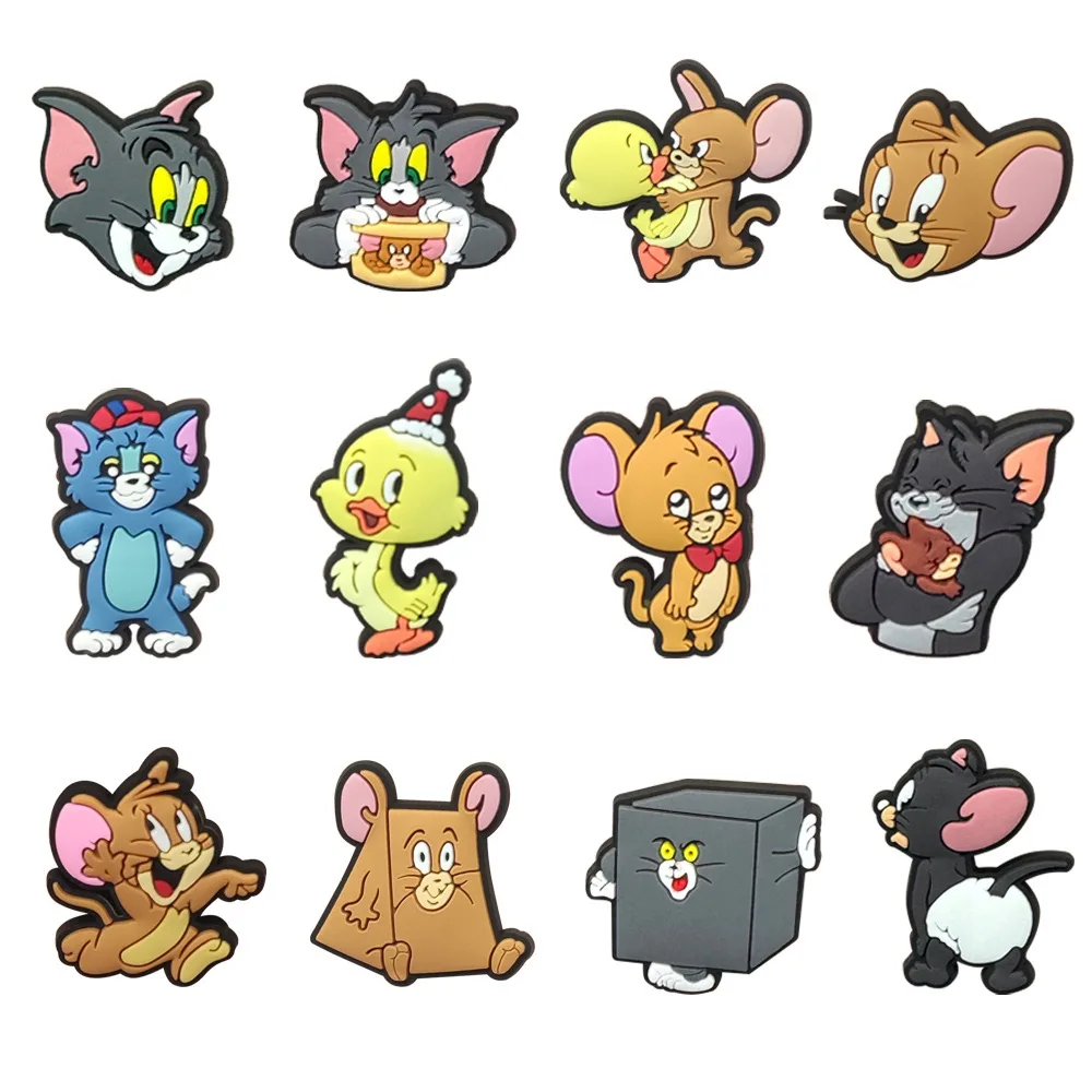 1-12pcs Cartoon Cat Shoe Charms Accessories Anime Shoe Decoration Clog Sandal Buckle Children's Holiday Party Gifts