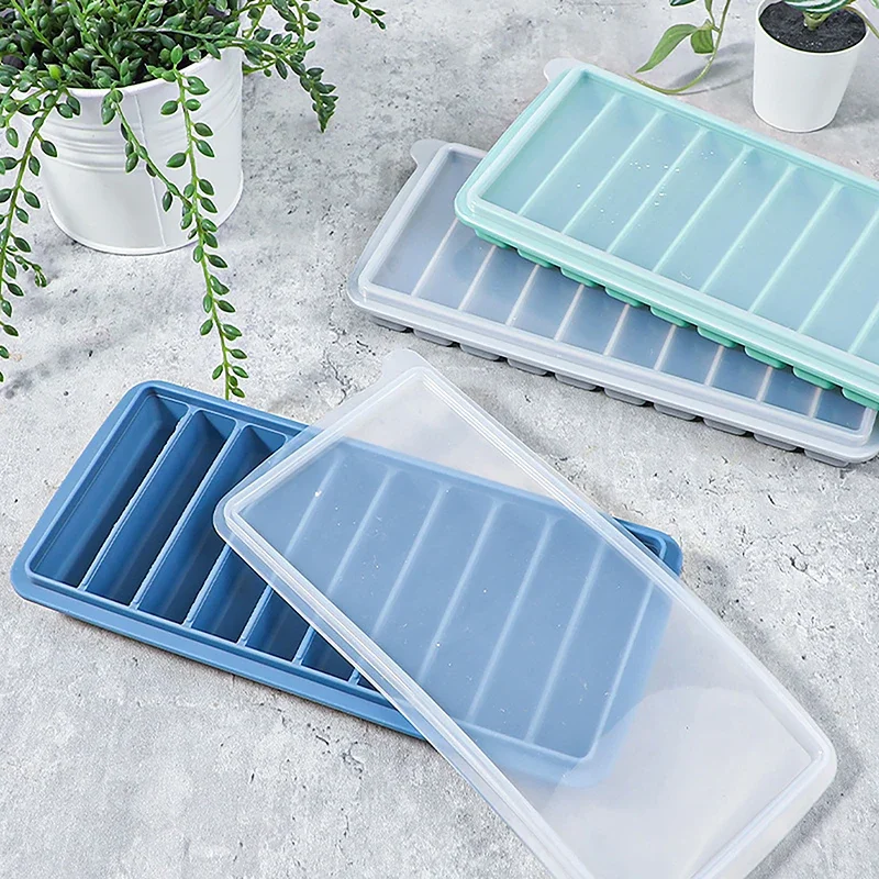 10 Grids Stick Shape Ice Molds Tray With Lid Silicone Ice Cube Tray Mold DIY Jelly Chocolate Mould Non-Stick Cylinder Ice Box