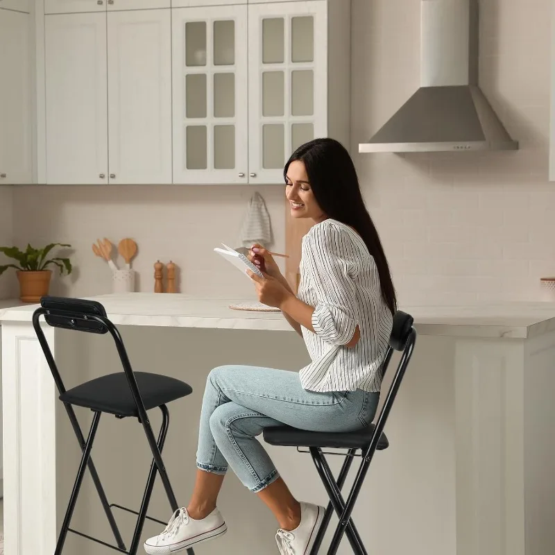 Bar Stool with Backrest, Leather Padded Counter Height Foldable Stool, Portable Folding High Seat Tall Bar Chairs for Home Cafe 5