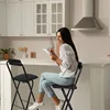 Bar Stool with Backrest, Leather Padded Counter Height Foldable Stool, Portable Folding High Seat Tall Bar Chairs for Home Cafe 5