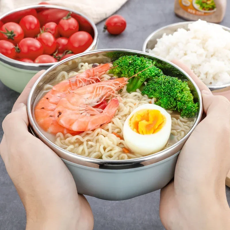 304 Stainless Steel Double Layer Anti-Scalding Rice Bowl Home Tableware Ramen Noodles Fruit Salad Bowls Kitchen Food Container