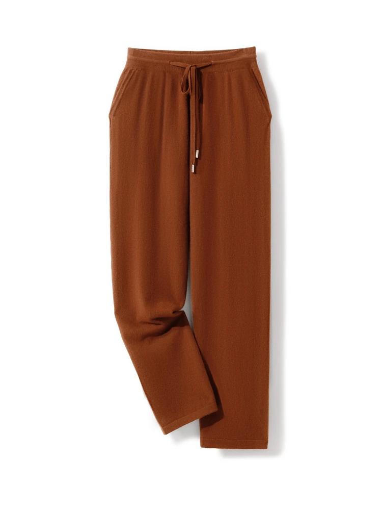 U.M Men's Pure Cashmere High Quality Wide Leg Pants Autumn Winter Casual Cashmere knitted Pants Soft Comfortable Trousers