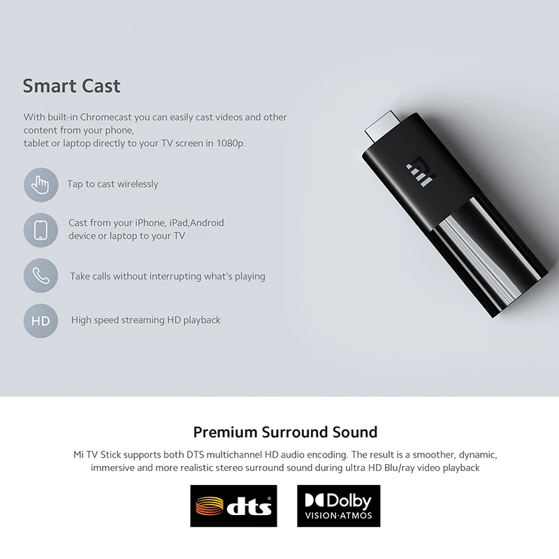 TV Stick Xiaomi Mi Global Version Smart EU Android 9.0 Quad Core 1080P Dolby DTS HD 1G RAM 8G ROM