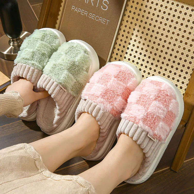 

Winter Warm Cotton Slippers Thick Soft Sole Slippers Men Women Indoor Floor Flat Home Non-Slip Shoes Couple Slippers Home Shoes