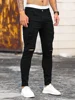 Fashion Men's Street Ripped Jeans Pure Black Stretch Tight Small Foot Pencil Pants Boyfriend Club Clothing Denim Ropa Hombre 3