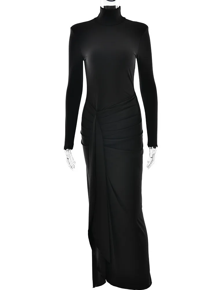 Elegant Long Sleeve Bodycon Party Club Women Evening Dress Autumn/Winter Height Split Elastic Tight women dress