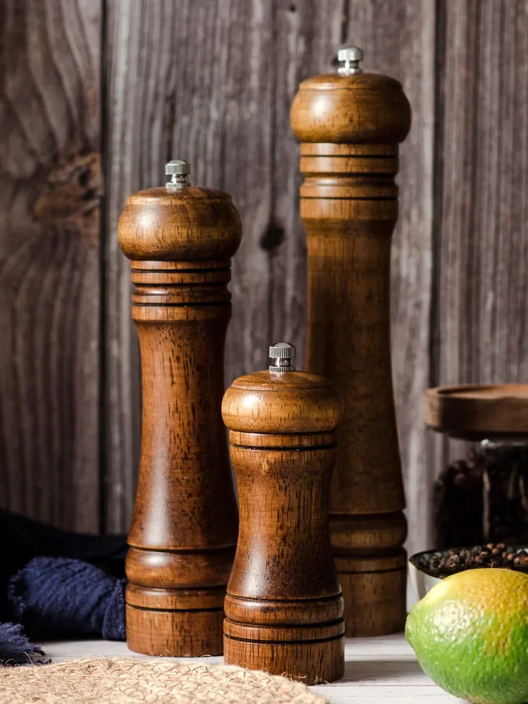 Salt and Pepper Grinder 5" 8" 10" Solid Wood Spice Pepper Mill with Strong Adjustable Ceramic Grinder Kitchen Cooking Tools For salt and pepper grinder