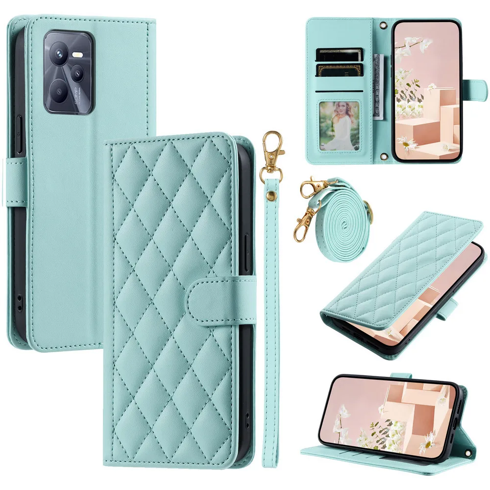 

Realme C35 C31 C30 Luxury Case For OPPO Realme C30S Lanyard Leather Flip Book Funda Realmi C25y C21y C 30 31 35 C3 Wallet Cover