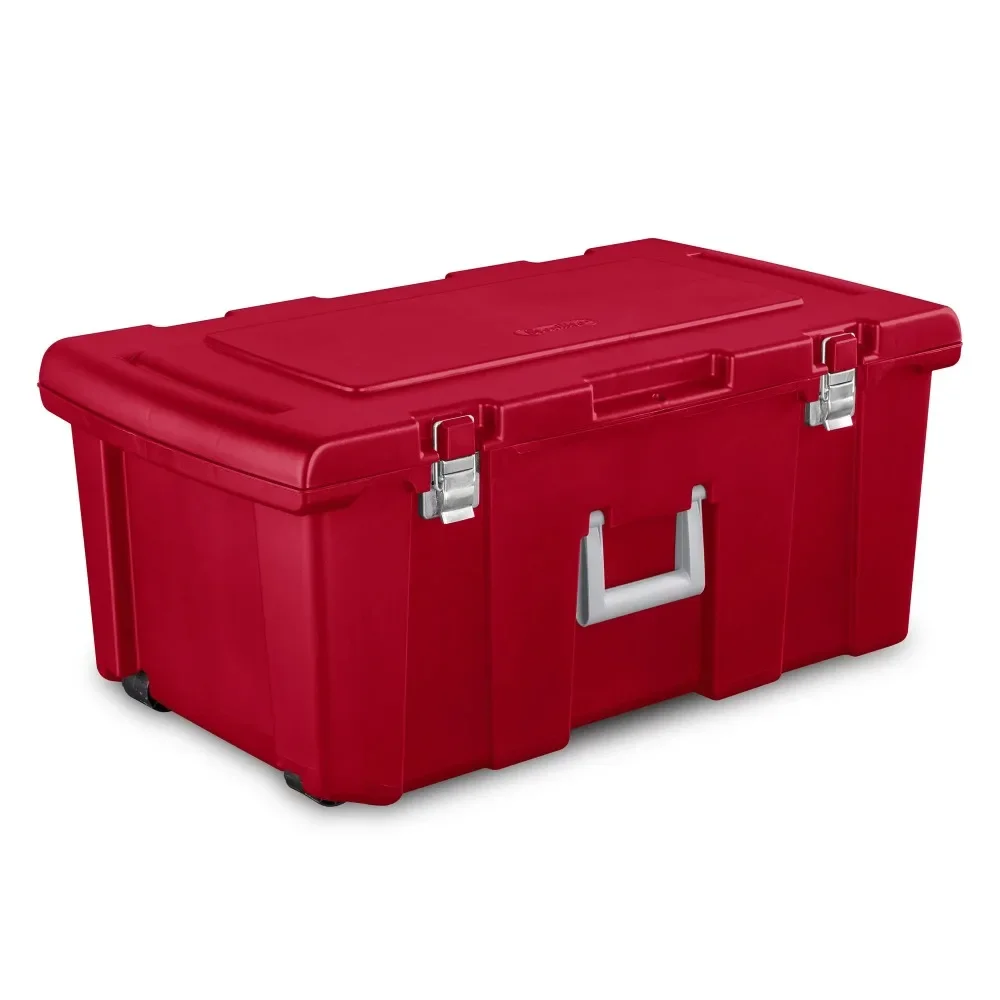 

23 Gal Lockable Footlocker Toolbox Container w/ Wheels, Infra Red