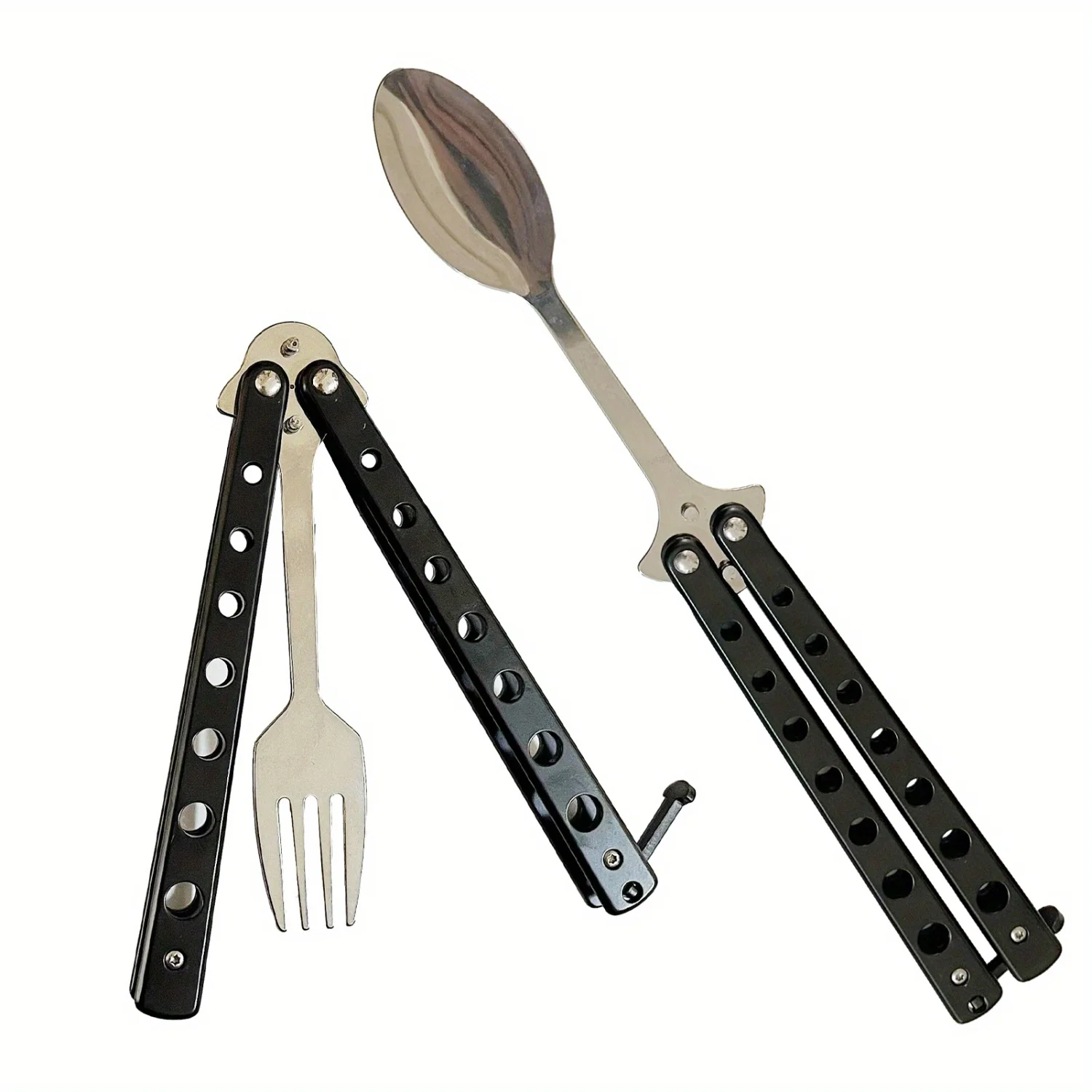 Flatware Hunting Kitchen Butterfly Fork Spoon Set BBQ Folding Stainless Steel Travel Gift Portable 2pcs