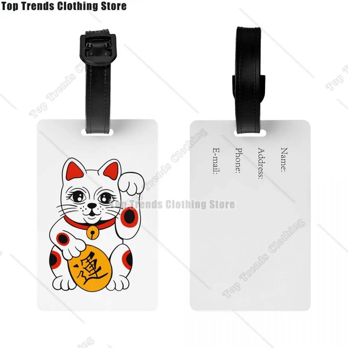 Japanese Maneki Neko Waving Lucky Cat Luggage Tag for Suitcases Privacy Cover ID Label 4