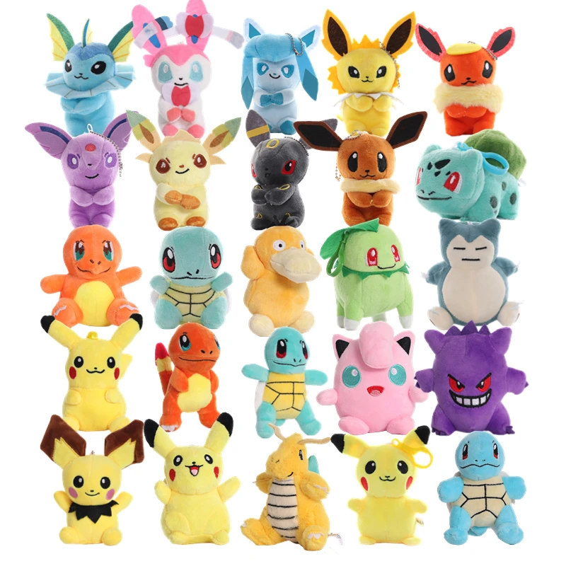 10-14cm Pokemon Plush Stuffed Toys Pikachu Squirtle Gengar Psyduck Eevee Cartoon Figure Keychain Pendant Doll Baby Birthday Gift