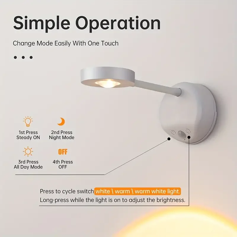 3-Colors USB Rechargeable Intelligent Human Sensing Wireless Wall Light Dimmable Led Spotlight For Lighting Paintings Pictures 5