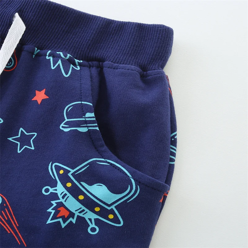 Jumping Meters 2-7T Boys Shorts For Girls Drawstring Rockets Space Print Kids Trousers Pants Baby Clothes