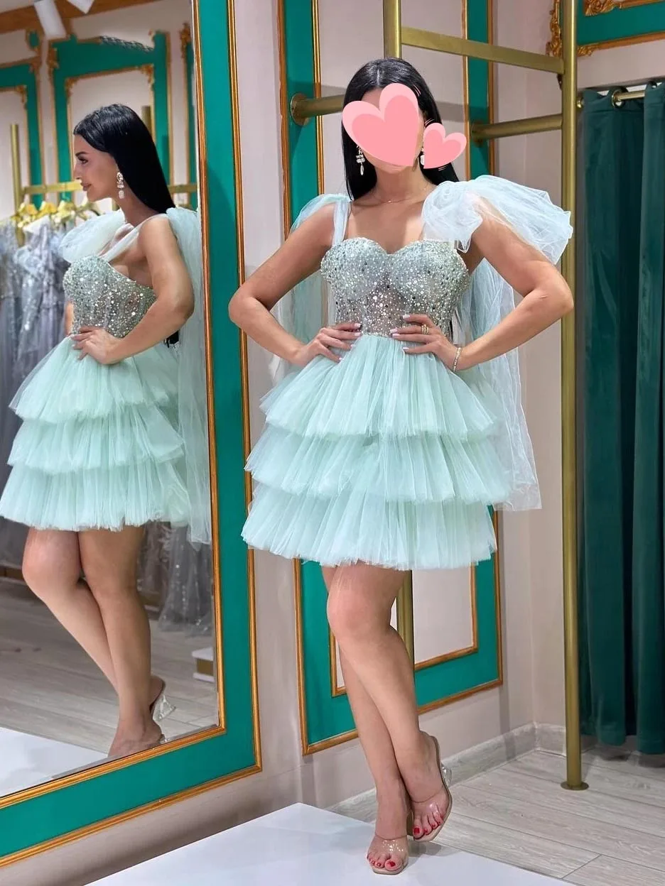 

Scoggins Elegant Vintage Sweet Green Sequins Beading Short Summer Customize Formal Occasion Prom Dress Evening Party Gowns
