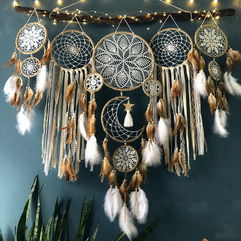 

5pcs Handmade Living Dream Catcher Craft Feathers Bedroom Wall Hangings Home Decoration (no Light and Wood Stick)