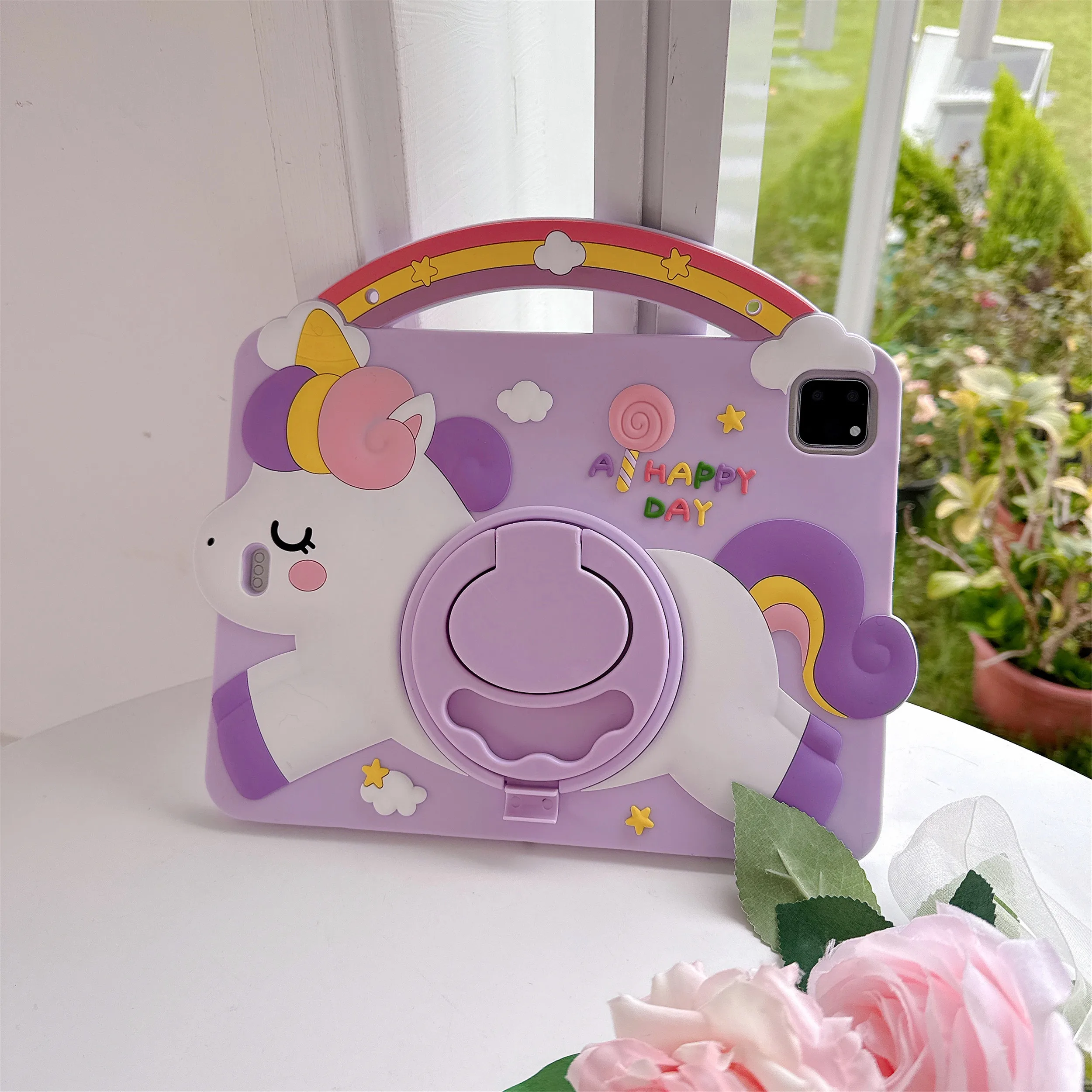 Unicorn Silicone Rotation Stand Kids iPad Case