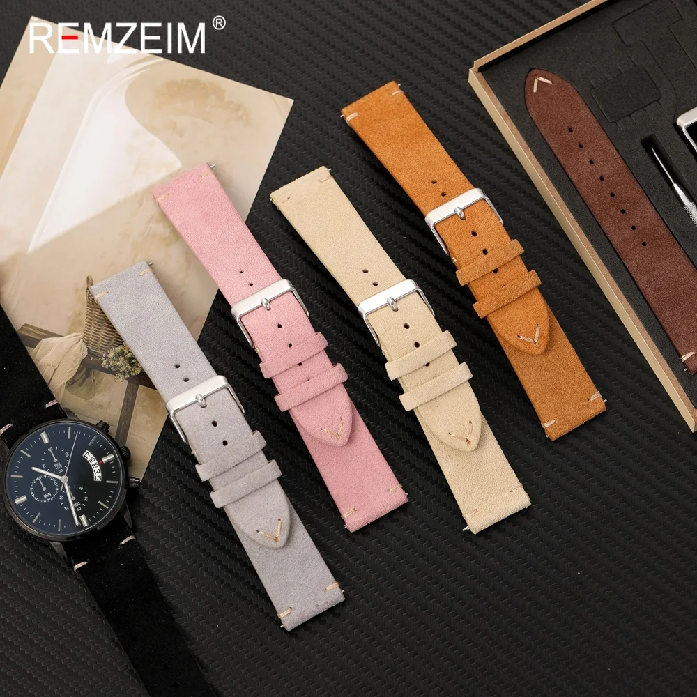 Unisex Suede Leather Watch Strap with Quick Release and Gift Box – Elegant Wristband Accessory