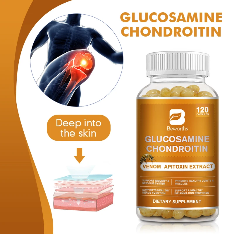 Glucosamine Chondroitin Bee Venom Extract Capsules for Joint & Knee Health No Pain Discomfort of Bones and Joint