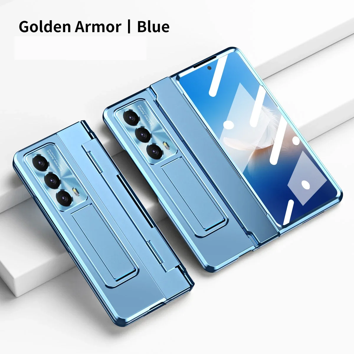 Plated Gold Armor Case with Hinge Bracket and Glass Front Film Cover