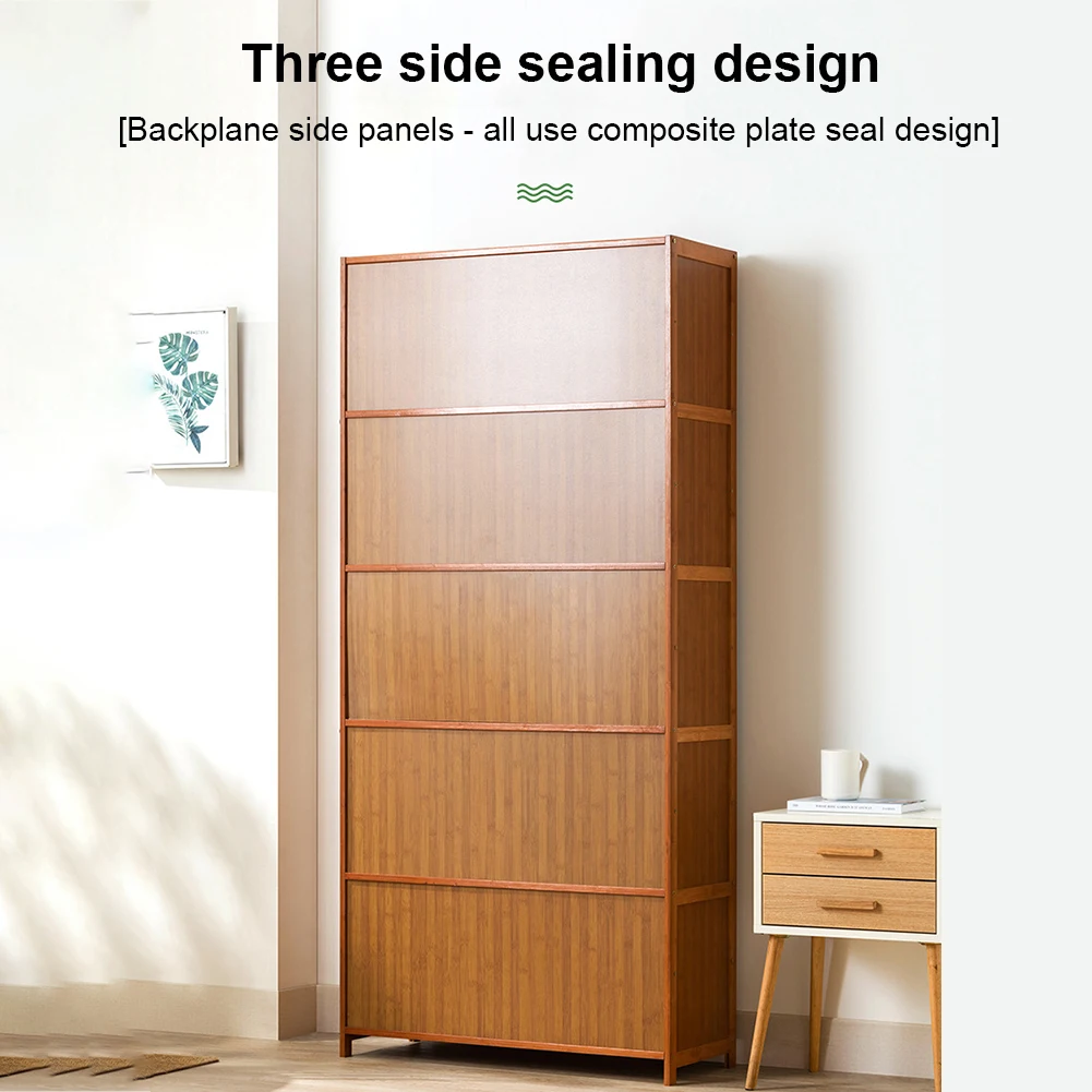 Shoe Storage Cabinet 7-Tier Bamboo Shoe Cabinet with 2 Flip Drawers & Door Freestanding Shoe Organizer Rack for Home Living Room