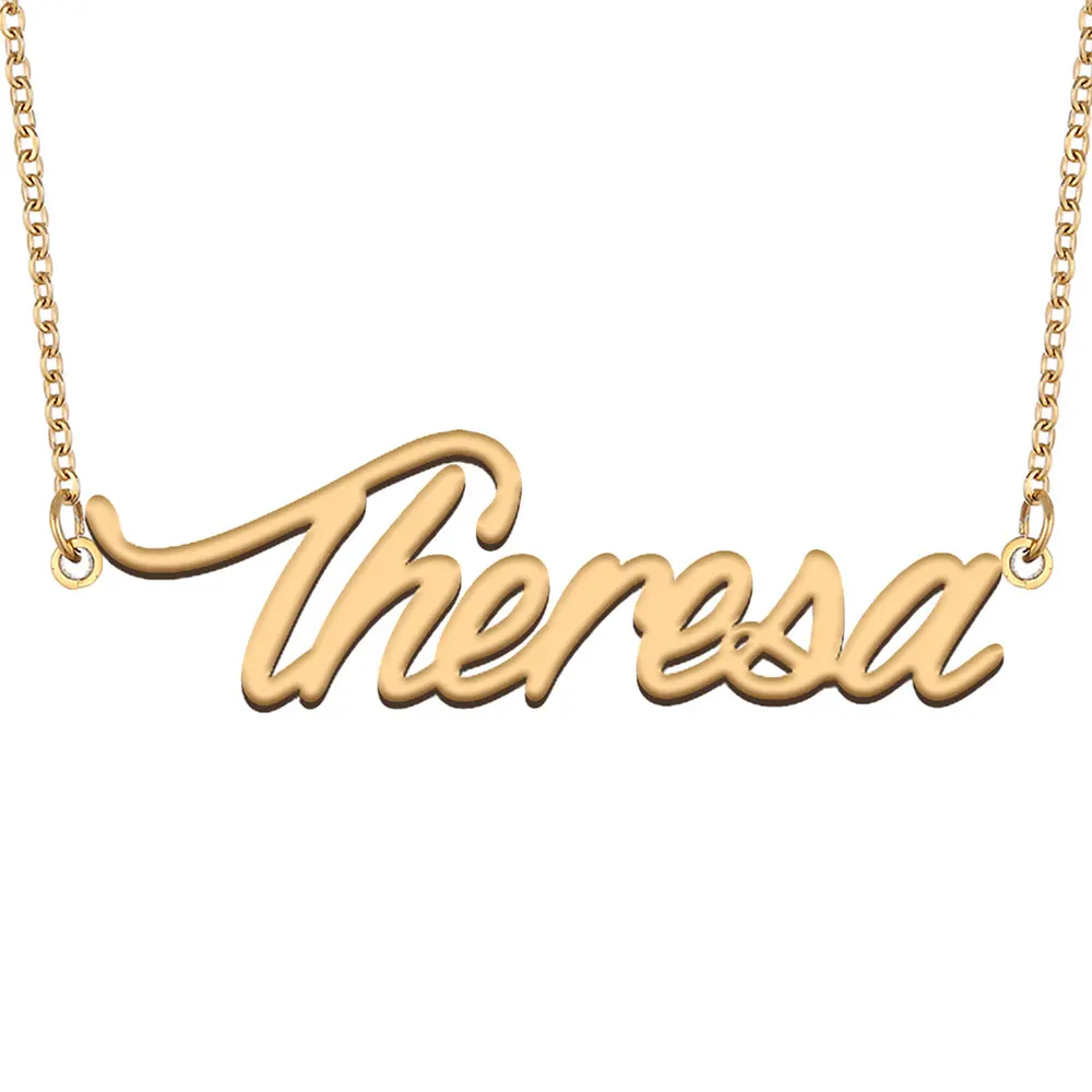 

Theresa Name Necklace for Women Jewelry Stainless Steel Gold Color Nameplate Pendant Font Letters Choker Necklaces