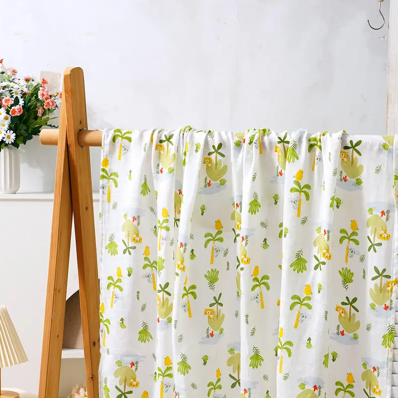 Elinfant Cute Soft Print Baby Towel Wrap 120x110cm Bamboo Cotton Baby Muslin Swaddle Blanket - Image 33