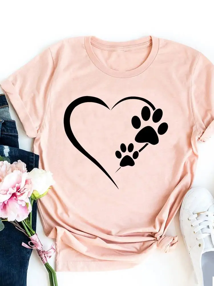 

Paw Love Heart Cute 90s Cat Dog Graphic T-shirt Women Basic Tee Fashion Print T Shirt Short Sleeve Ladies Clothes Top Clothing