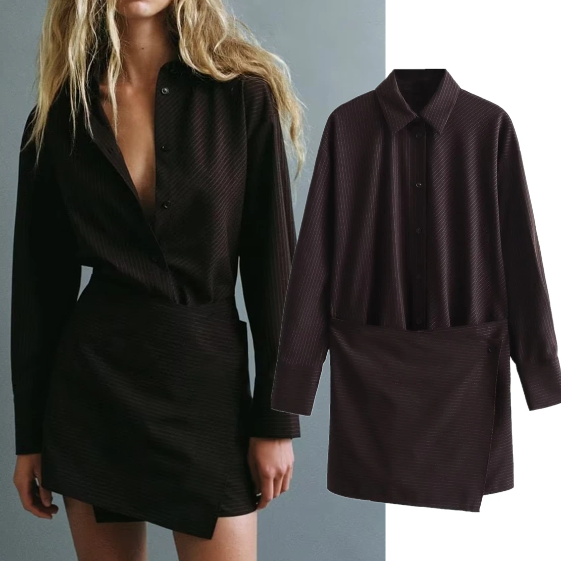 

Maxdutti Fashion Girls Autumn Long Sleeve Mini Dress Women British Striped Shirt Dress Academy Style Casual