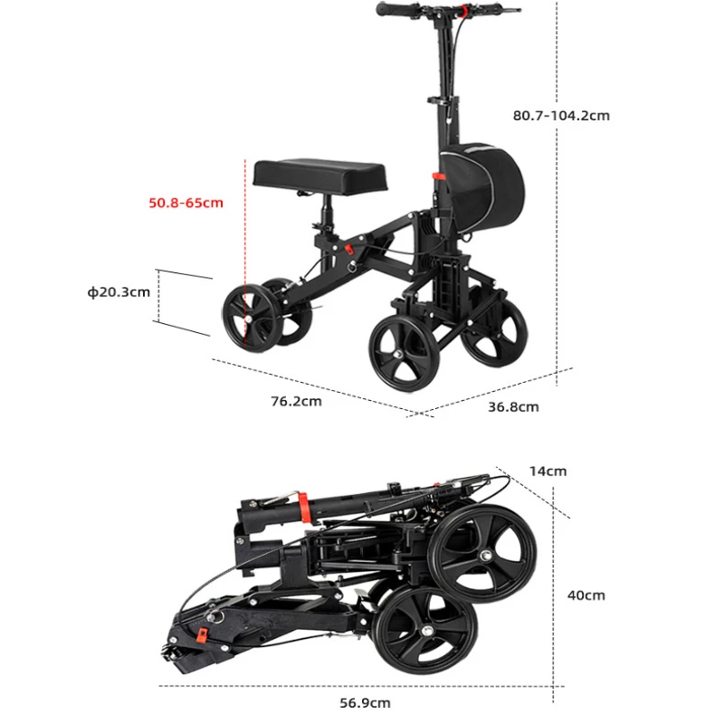 Fashion One-Leg Injury Knee Rollator Portable Foldable Can Sit And Push Rehabilitation Car Fracture Travel Artifact