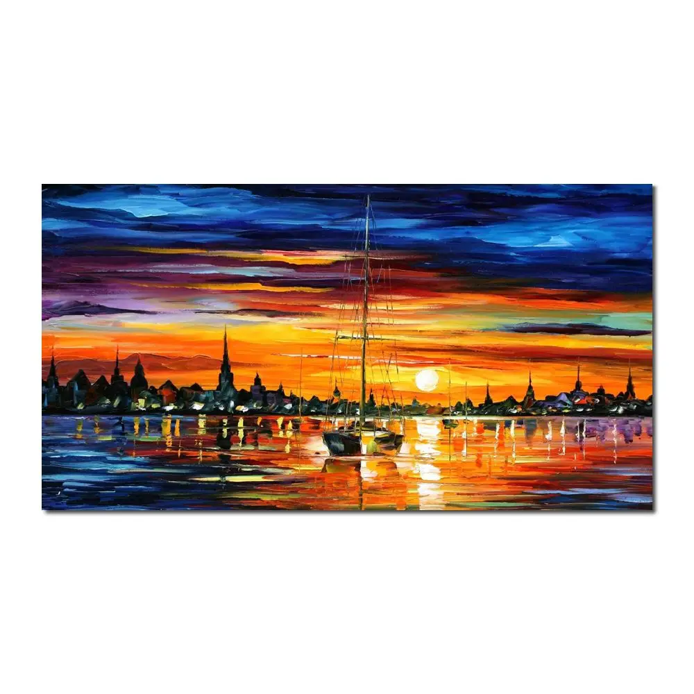 

Seascape Contemporary Abstract Canvas Art Calm Sunset Handmade Modern Landsscape Oil Painting Artwork Living Room Decor Textured