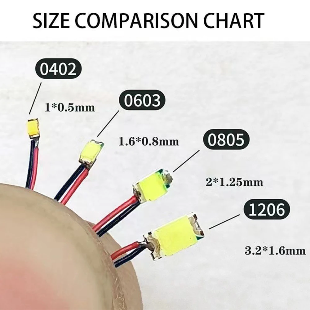 0402 0603 0805 1206 SMD ランプ有線マイクロ Led 事前はんだ