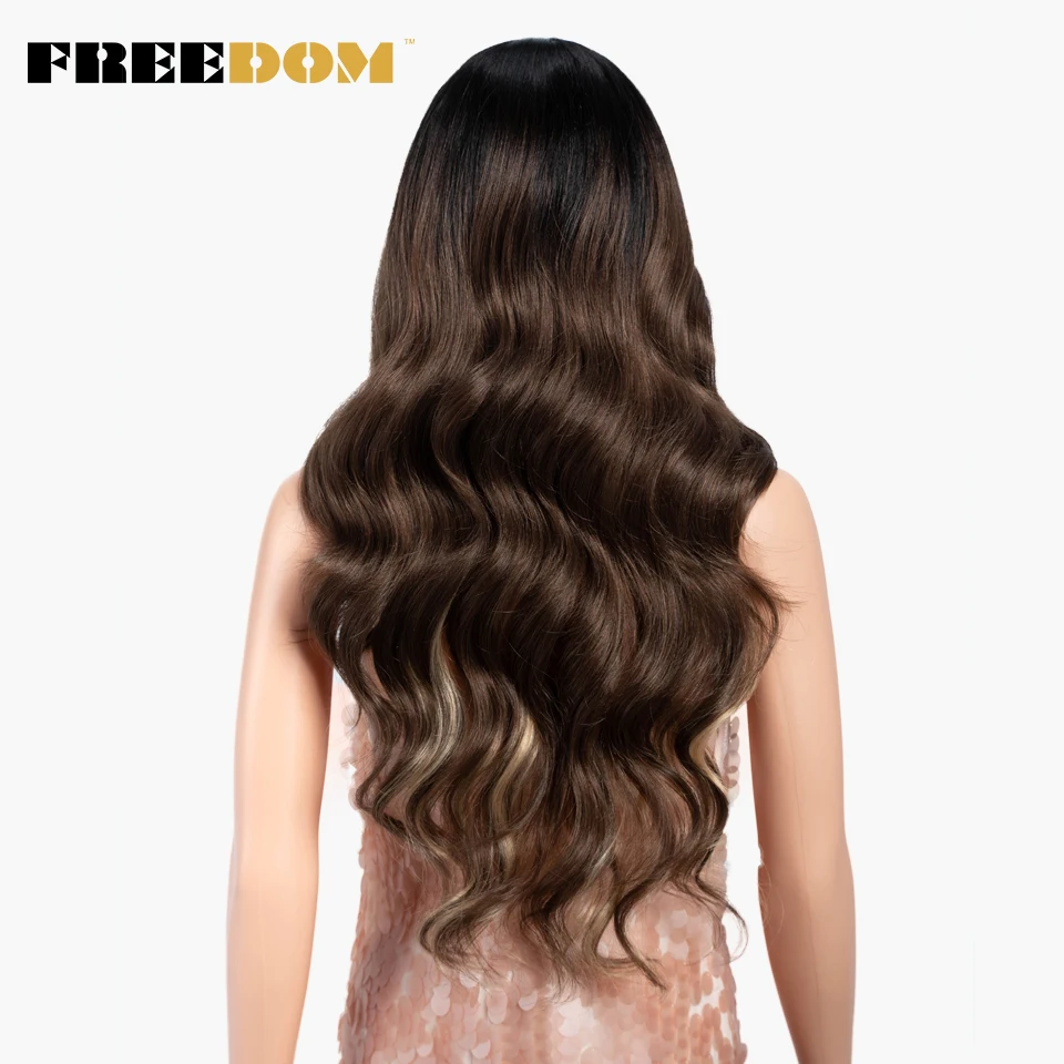 Lace front wig lace wigs synthetic wigs womens synthetic wigs FREEDOM 13X4 synthetic lace front wigs body wave ombre blonde brown ginger lace wigs for black women heat resistant cosplay