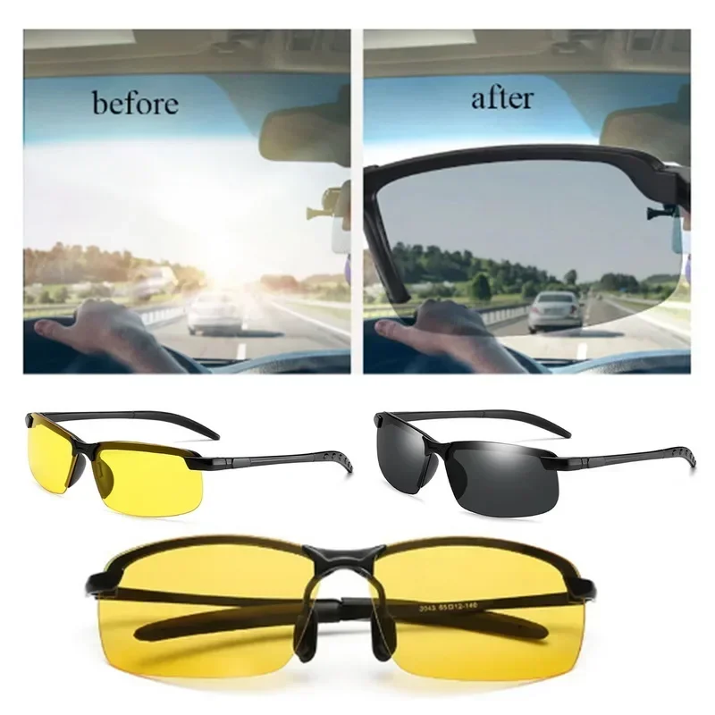 Night Vision Glasses Anti-Glare Driving Goggle Men Half Frame Polarized Sunglasses Driver Outdoor UV400 Day and Night Glasses polarized sunglasses night vision sunglasses driving glasses anti glare sunglasses