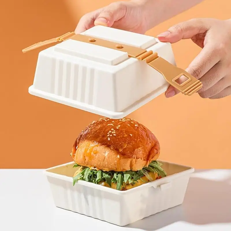 Lunch Box Sandwich Bento Box Sandwich Containers With Sturdy Strap Portable Burger Food Storage Case For Picnics School Outdoor - 5