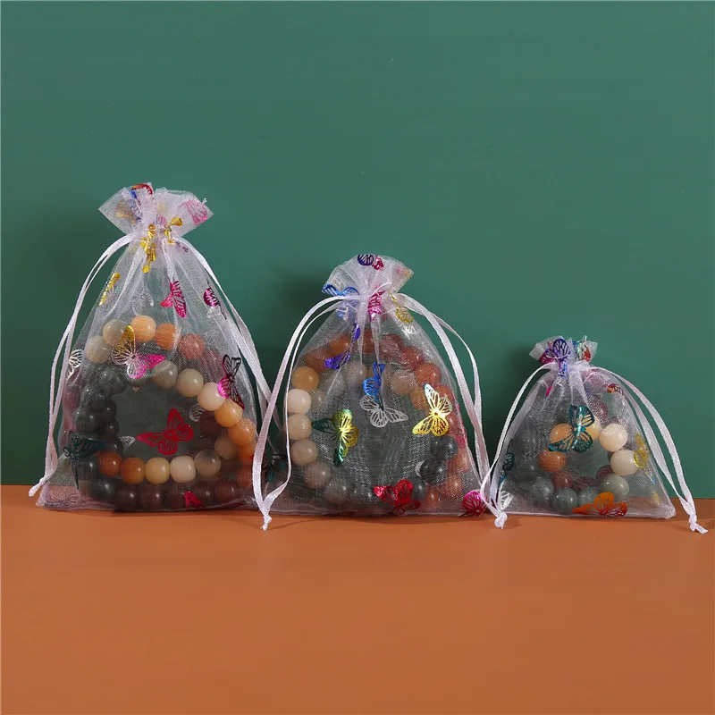 100pcs/lot 7*9 9*12 10*15cm Butterfly Organza Bags Wedding Jewelry Candy Drawstring Gift Pouches