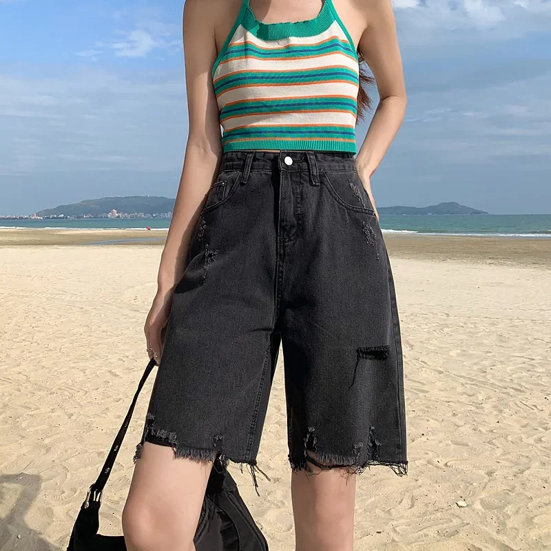 Women Summer Korean Version Jeans Shorts  Y2k Female Clothing Fashion Blue Denim Pants  Relax Jeans Vintage Streetwear Straight
