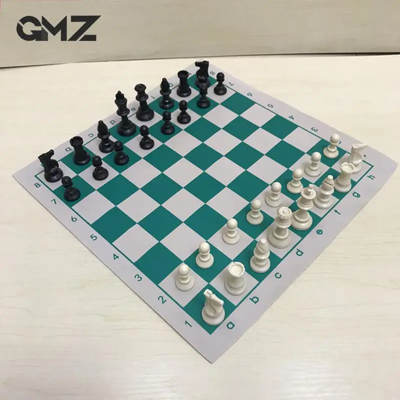 Foldable Chess Board Soft PU Rollable Portable Leather Durable Chessboard International Foldable Games 32pcs Pieces
