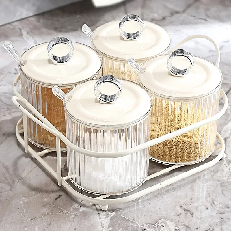 400ML Transparent Seasoning Box Kitchen Seasoning Jar with Lid Spoon Salt and Sugar Bottle Sealed Storage Container