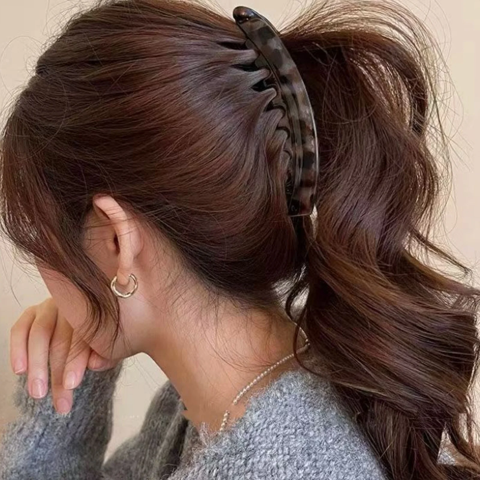 Hair Claw Clips Curved Mult-ooth, Tortoise Black For Thick Hair, Non-Slip Strong Hold Vintage Elegant Hair Accessories For Women