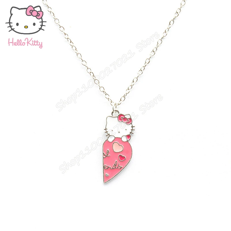 1 paire Hello Kitty Collier Dessin Animé Couple Portant Collier en Métal  Pendentif Couple Style Anniversaire Cadeau de Noël