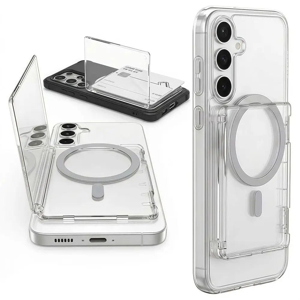 Ultra-Thin Transparent Magnetic Card Sleeve Wallet with Stand and Shockproof Case