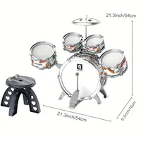 Kids Drum Set Toddler Jazz Drum Kit Toys with Stool Pedal Percussion Musical Instruments Drum Toy Early Education Gift for Boys 2