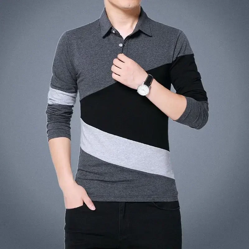 thumbnail image 1 of Tops Jersey ajustado Ropa masculina Camisetas polo de gran tamaño para hombres Corte entallado Empalmado Talla grande Moda Harajuku Manga larga normal S, 1 of 4