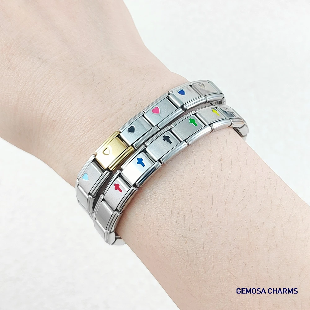 GEMOSA Silber Farbe Charm Kette Kreuz Italienischen Link Fit 9mm Armband Machen Perlen DIY Edelstahl Frauen Männer Schmuck Großhandel – Detail 4