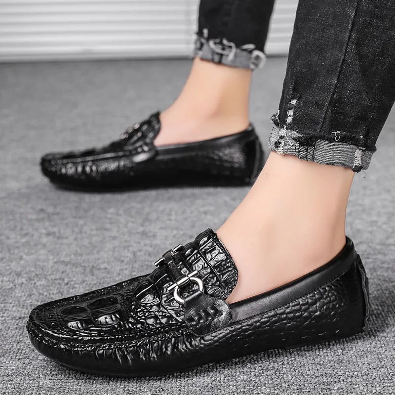 

Big Size 38-45 Men Loafers Leather Moccasin Crocodile Style Footwear Fashion Slip On Flat Driving Casual Shoes Classical Male