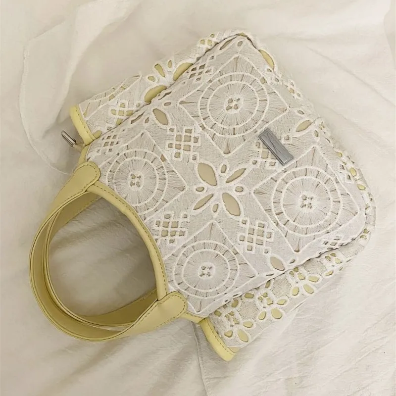 JIAERDI Lace Cutout Tote Bag Women Patchwork Large Capacity Handbag Ladies Elegant Gentle Commute Shoulder Crossbody Bags 2025