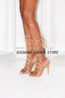 Femmes sandales romaines genou talon haut gladiateur dames Sandalias Femininas femmes chaussures filles été creux cheville sandales 44 4